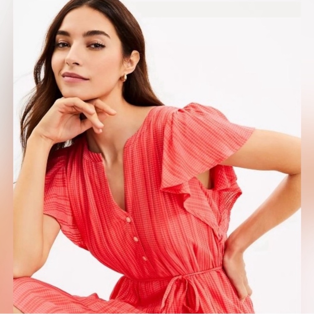 LOFT Flutter Sleeve Coral Dress